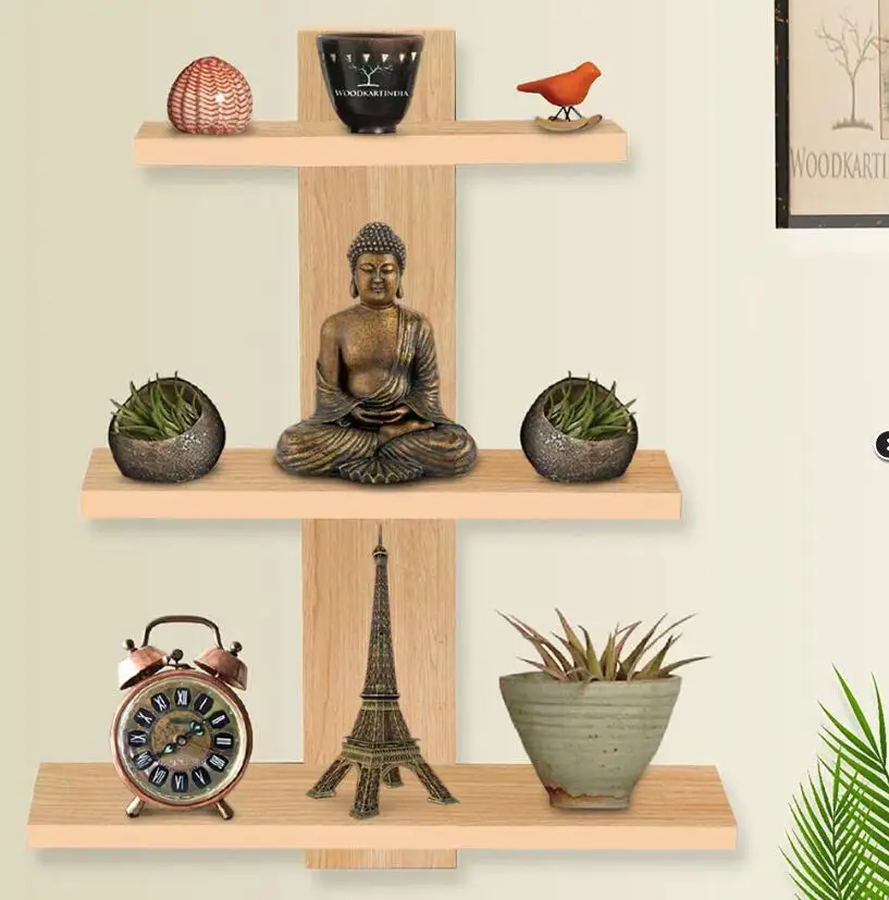 Modern Home Storage 3 Tier Wood Floating Wall Mounted Shelf Organizer Rack