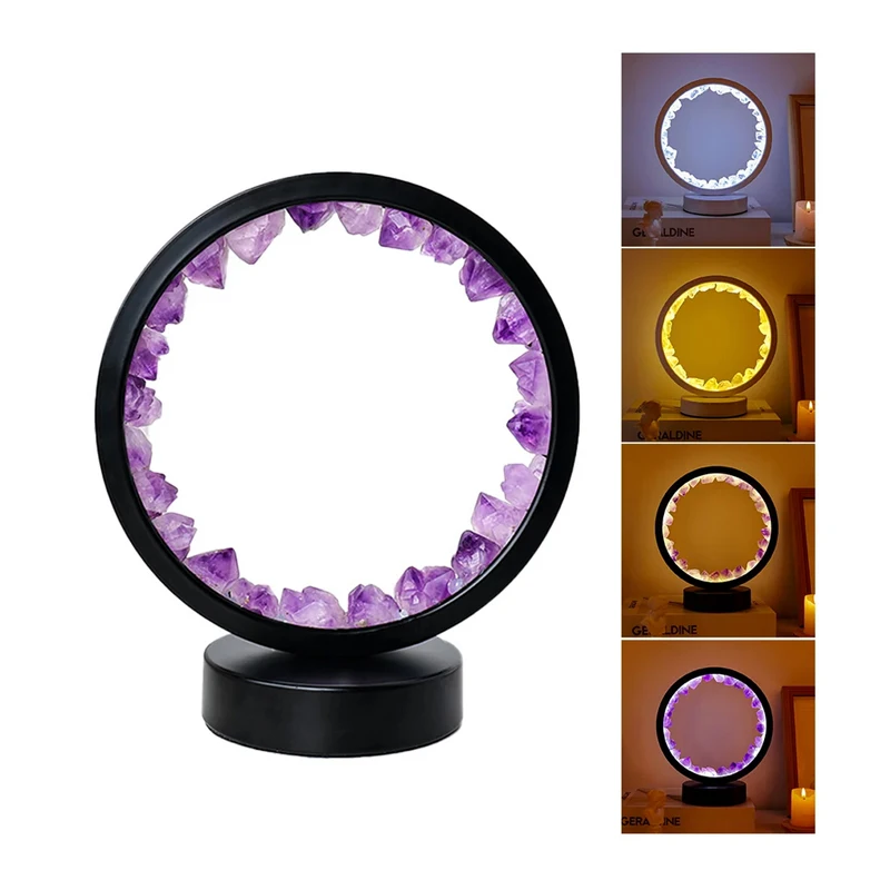 Wholesale Home Decor Amethyst Natural Healing Crystal Stones Tabletop Decor Usb Round Crystal Lamp