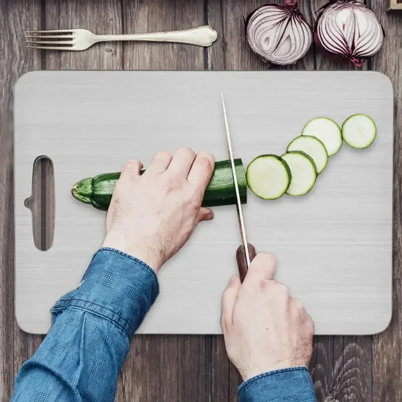Cooking Outdoor Double-Sided  Portable Food Grade 201 stainless steel Chopping Mat Titanium Cutting Boards Kitchen
