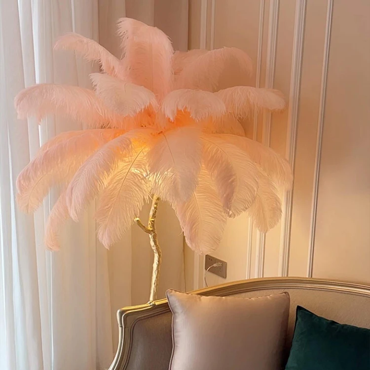 Girls bedroom warm floor lamp Nordic romantic creative feather wedding lamp