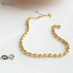 Wuqie S925 Sterling Silver Gold Plated Oval Bead Bracelet Wild Beaded Bracelet Bangles