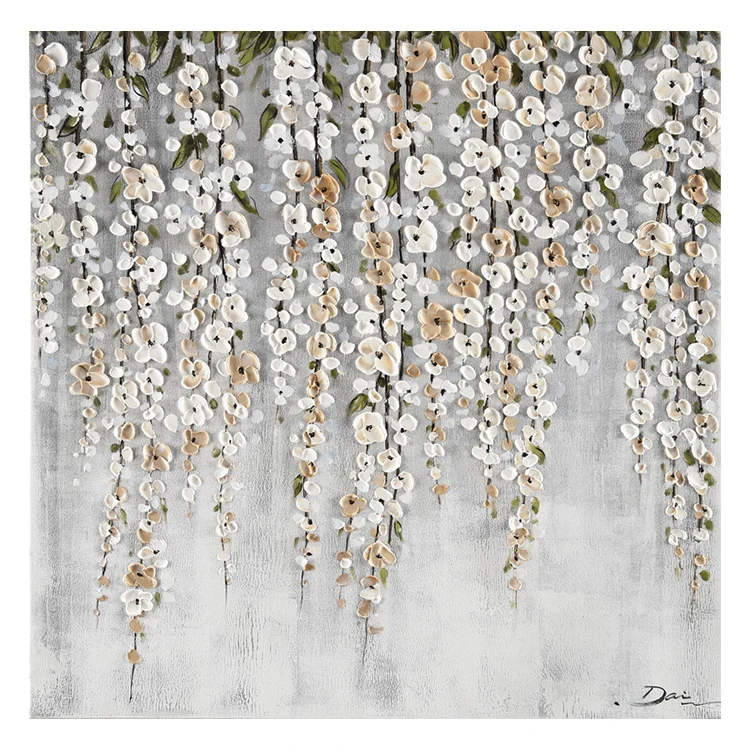 FREE CLOUD Flower Oil Painting Wall Art Decor Abstract Oil Canvas Painting Little White Flowers on Canvas Customised