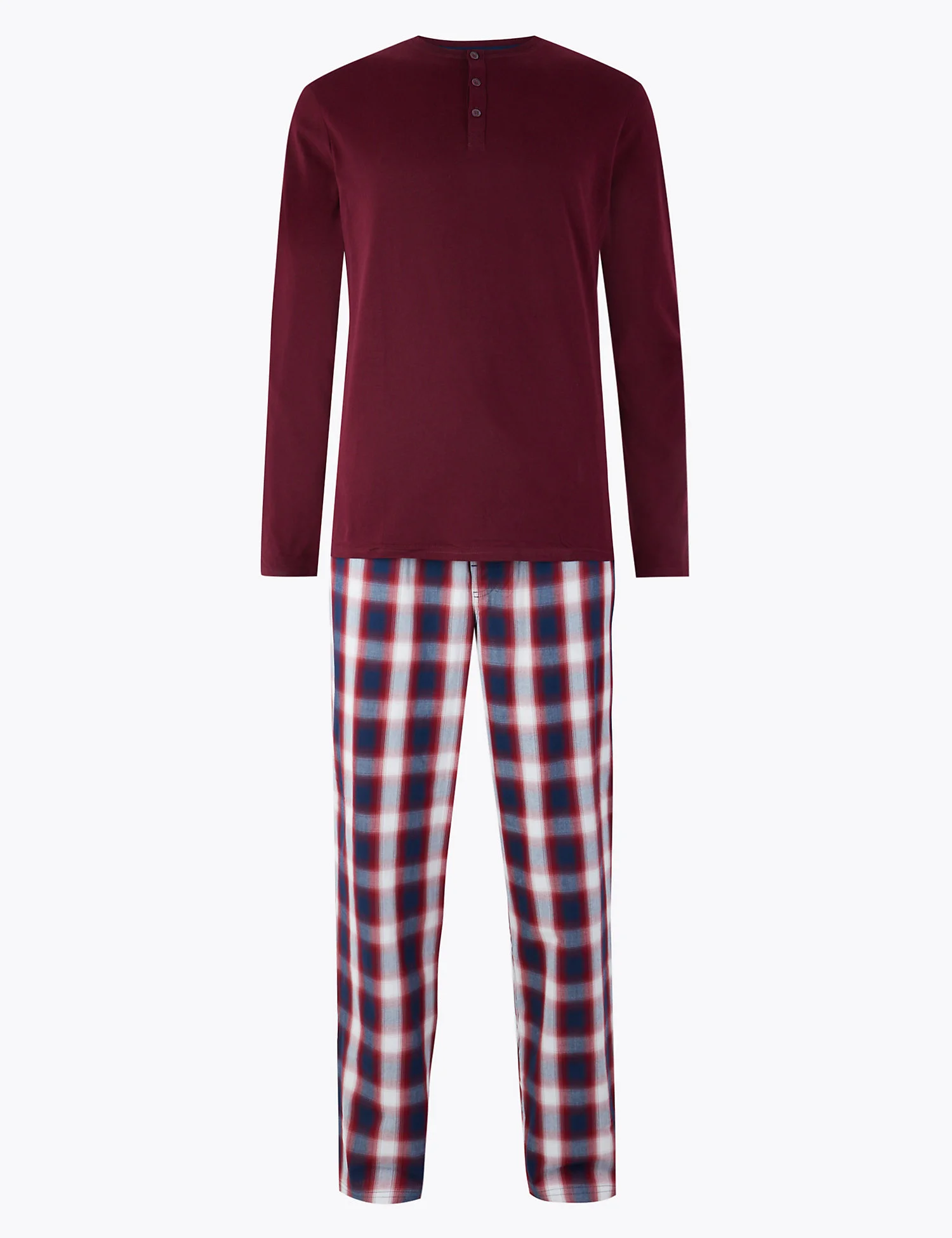 
MGOO OEM Pure Cotton Brown Long Sleeve Match Plaid Pants Men Pyjama with Button Pockets 