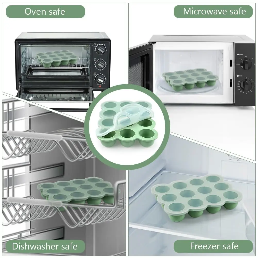 Baby Food Storage Container,12 Cup Silicone Baby Food Freezer Tray with Transparent Cover, Food Grade Silicone