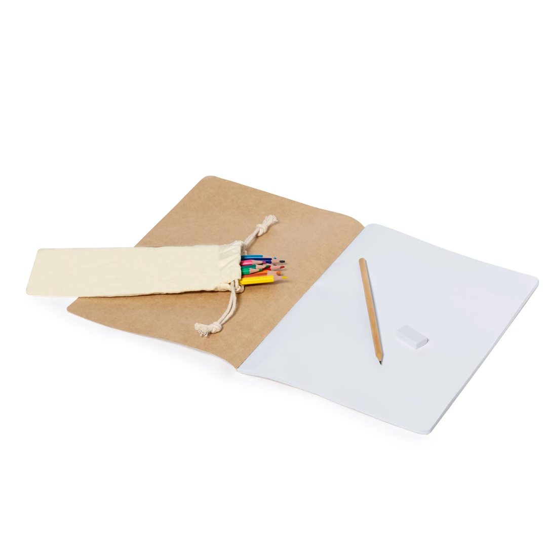 ECO FRIENDLY PROMOTIONAL KRAFT PAPER COLORING NOTEBOOK WITH  COLORED PENCILS KIDS DRAWING NOTEPAD STATIONERY SET IN COTTON BAG