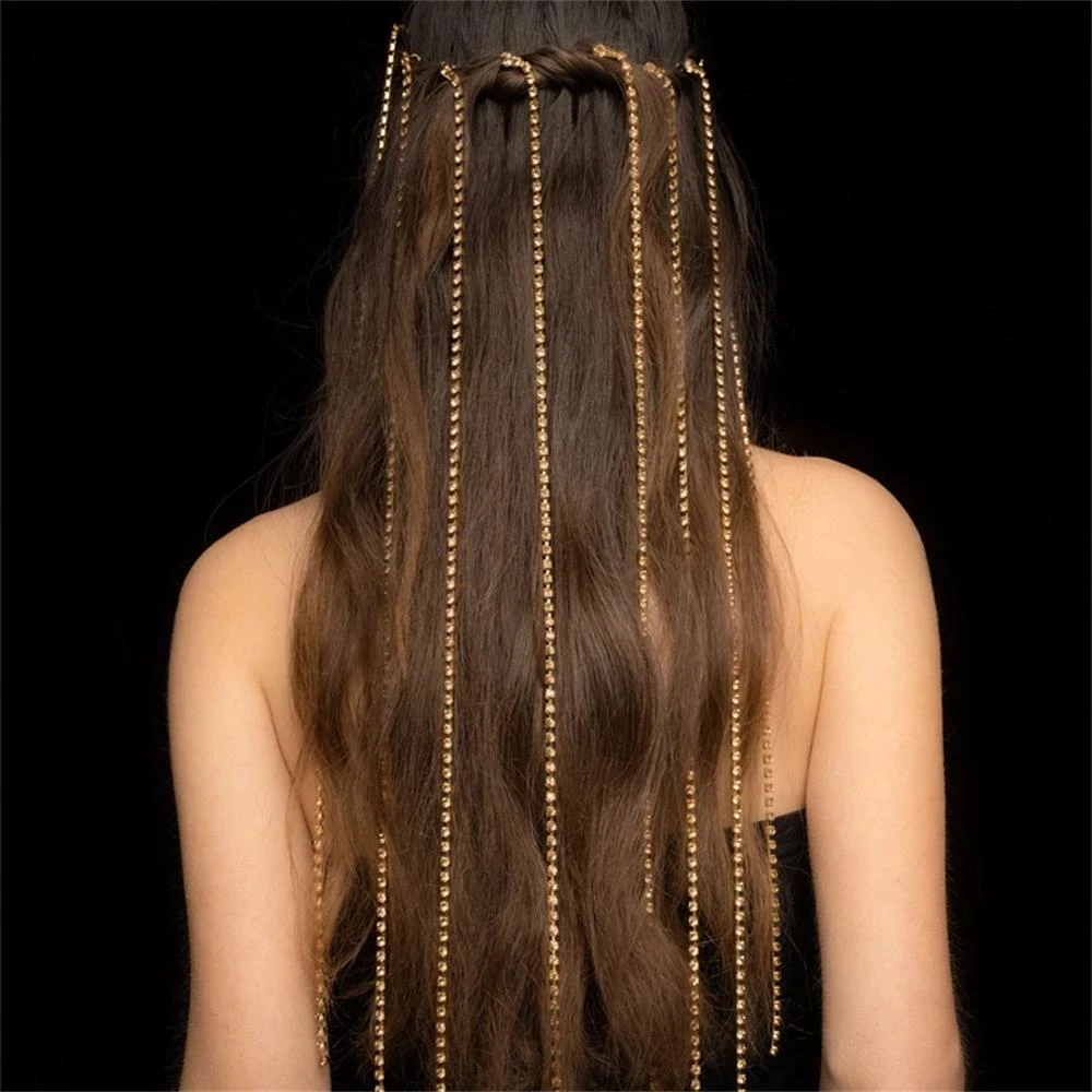 Long Tassel Crystal Hair Clip Pin Summer Simple Braid Hair Chain Rhinestone Wedding Hair Accessories