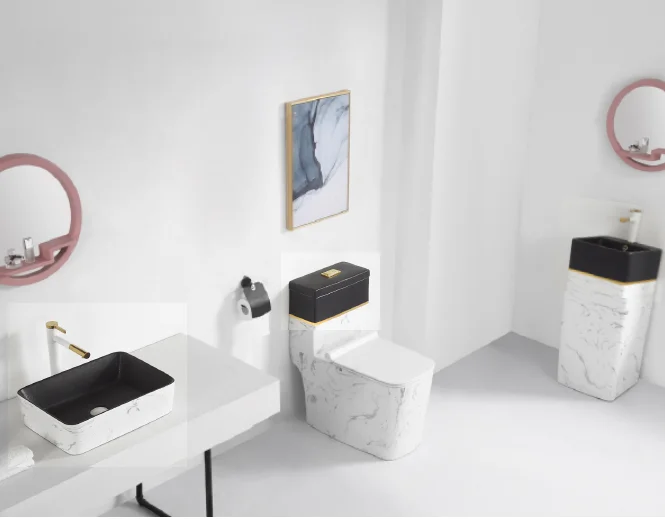 Colorful Sanitary Ware Bathroom Set Of Three One Piece Toilet With Pedestal Basin Art Basin Toilet Set