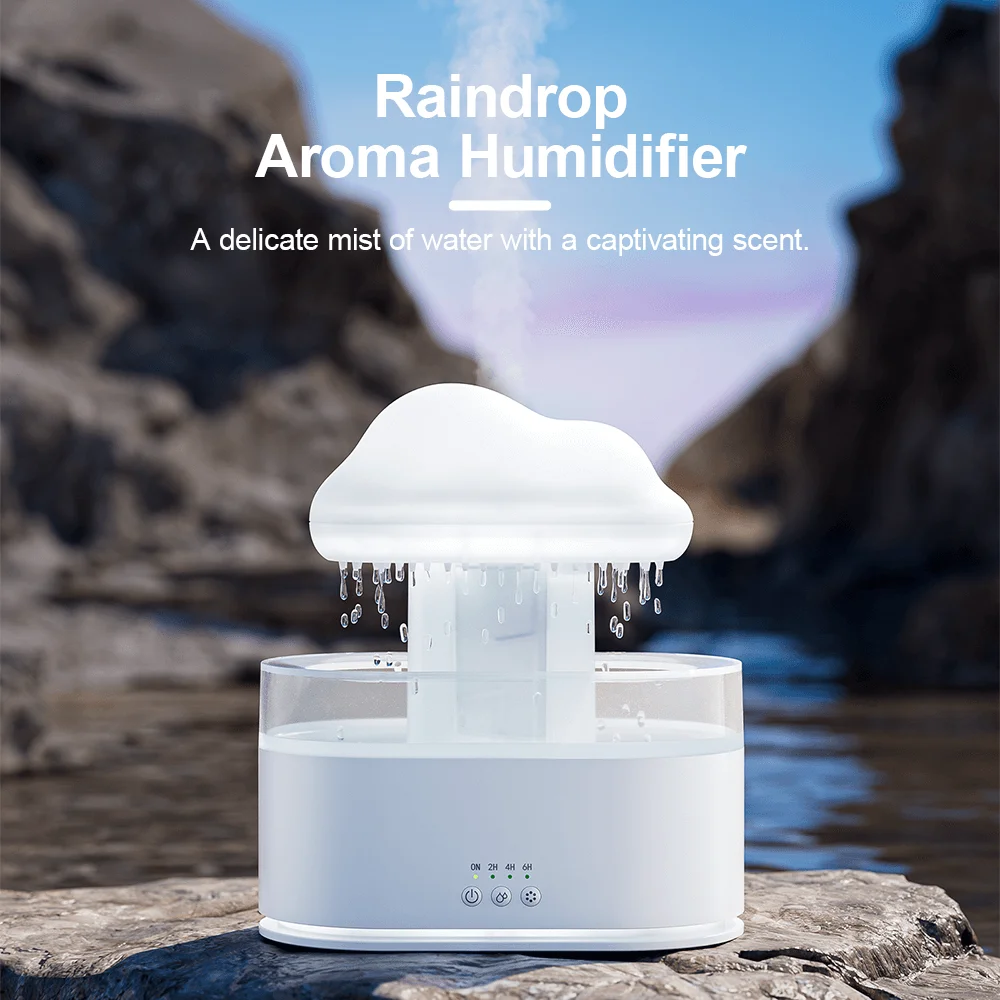 7 Color Lights Household Raindrop Humidifier with 500ml Water Drip & Essential Oil Diffuser 1 Year Warranty