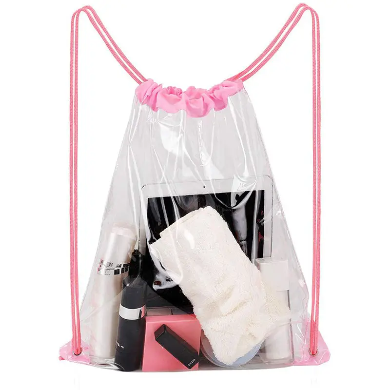 Custom Printing Logo Transparent Plastic Clear Drawstring Bag Waterproof PVC Drawstring Backpack for Stadiums Sporting Events