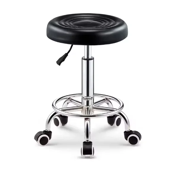 Bar Stool Bar Chair  Rotating Hair Salon Chair with Pulley Rotating Beauty Chair Black PU Mobile Physician Stool