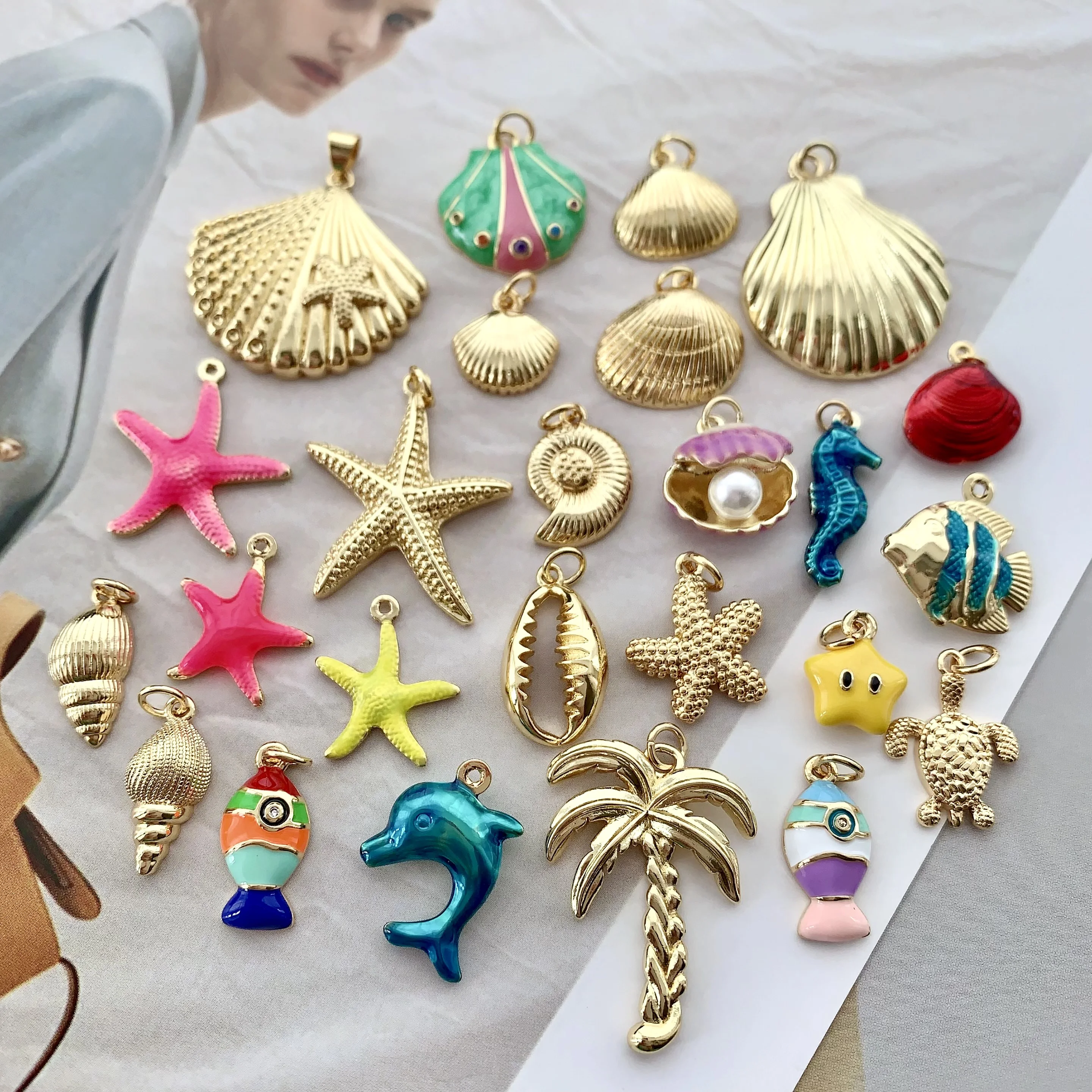 LS-L3685 HOT coconut tree charm men jewelry enamel dolphin charm accessories shell starfish turtle sea horse pendant