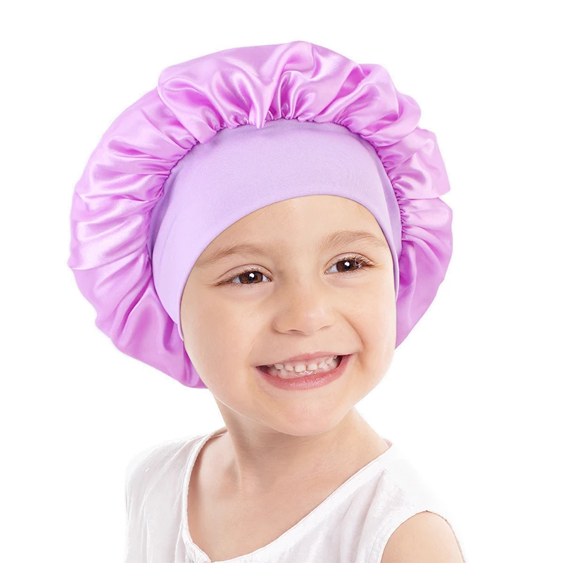 Wholesale Custom Logo Hair Accessories Wide Band Baby Bonnet Solid Color Satin Bonnets Sleeping Cap For Kid