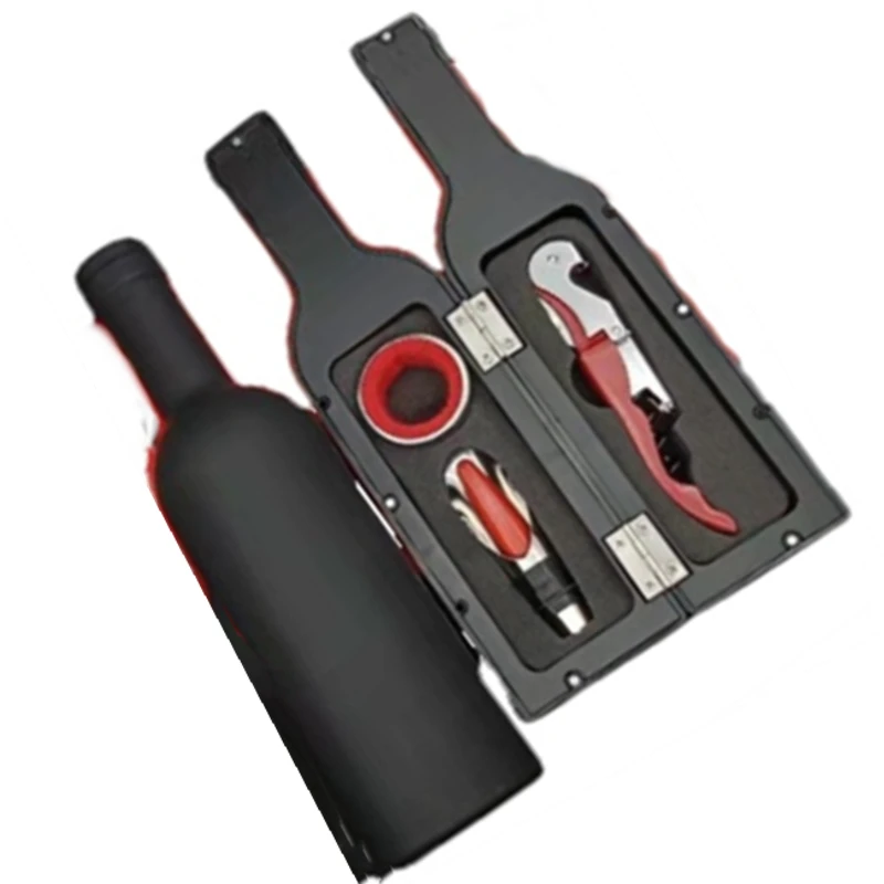 HXY Custom Logo No MOQ 3pcs Wine Bottle Shaped Wine Opener Set Corkscrew Bottle Opener For Gift
