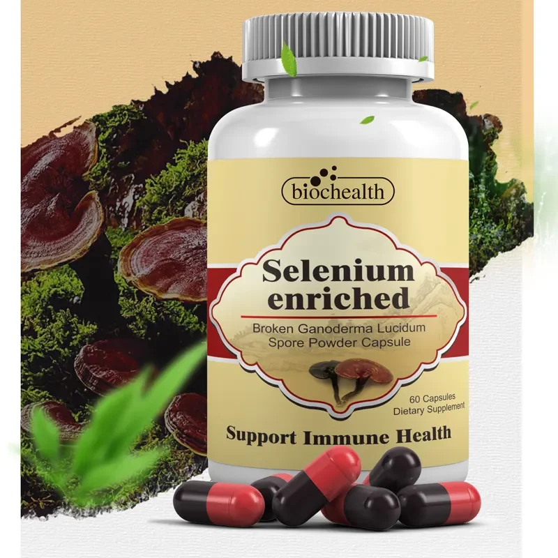 Biocaro OEM Organic Reishi Shell-broken Ganoderma Lucidum Spore Powder Capsules Seed Mushroom Extract Supplements