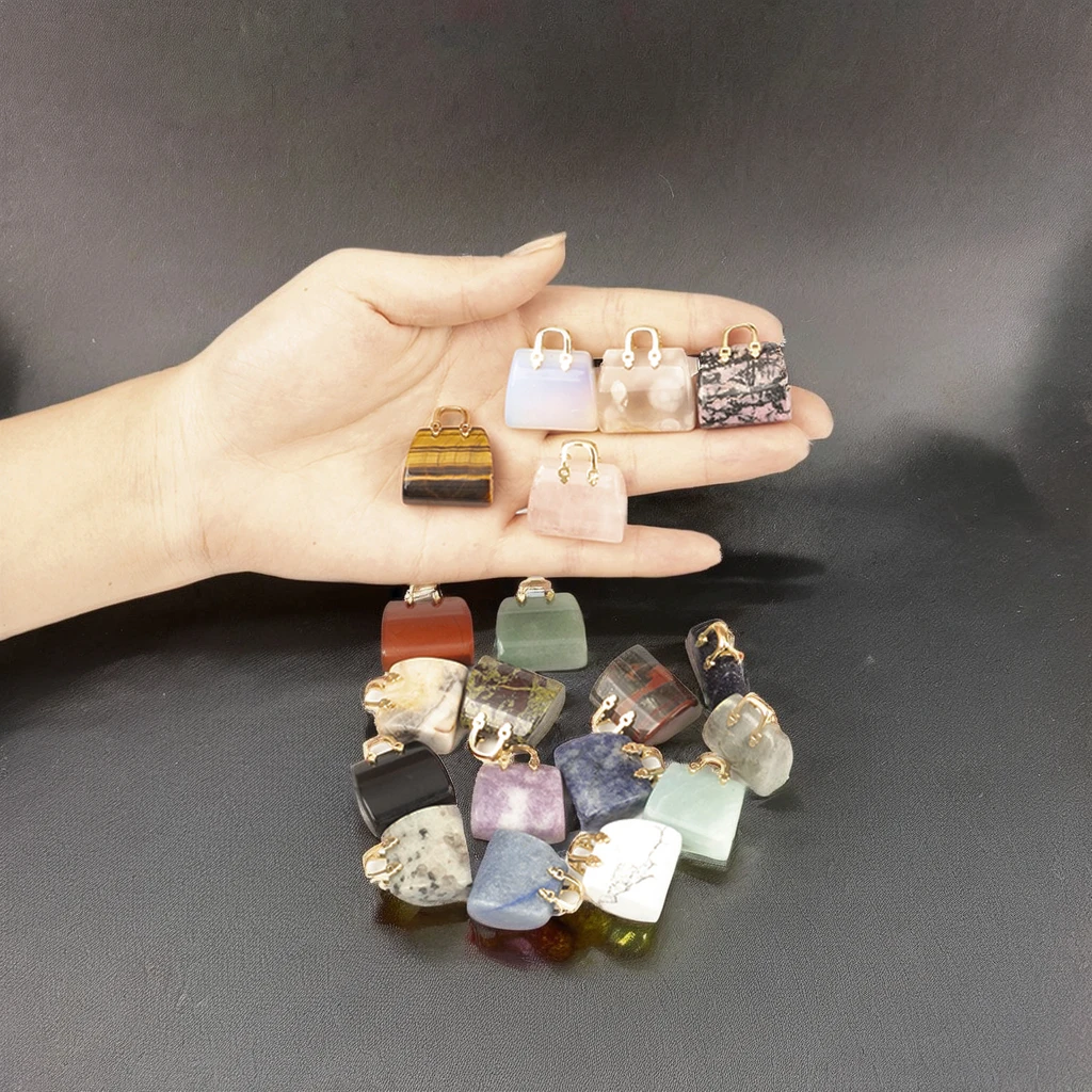 Mini Cute Handbag Natural Crystal Stone Pendant  Feng Shui Fashion Style Tiger Eye Polished Craft Model Gift Souvenir