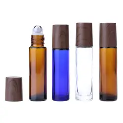 Dark wood grain cover 10mL brown roll-on bottle blue roll-on bottle transparent essential oil bottle 10mL