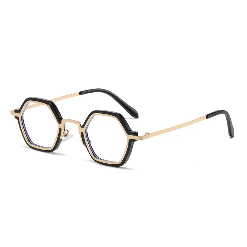 Classic hexagon metal eyeglasses frames men high quality vintage blue light blocking glasses for women custom own logo