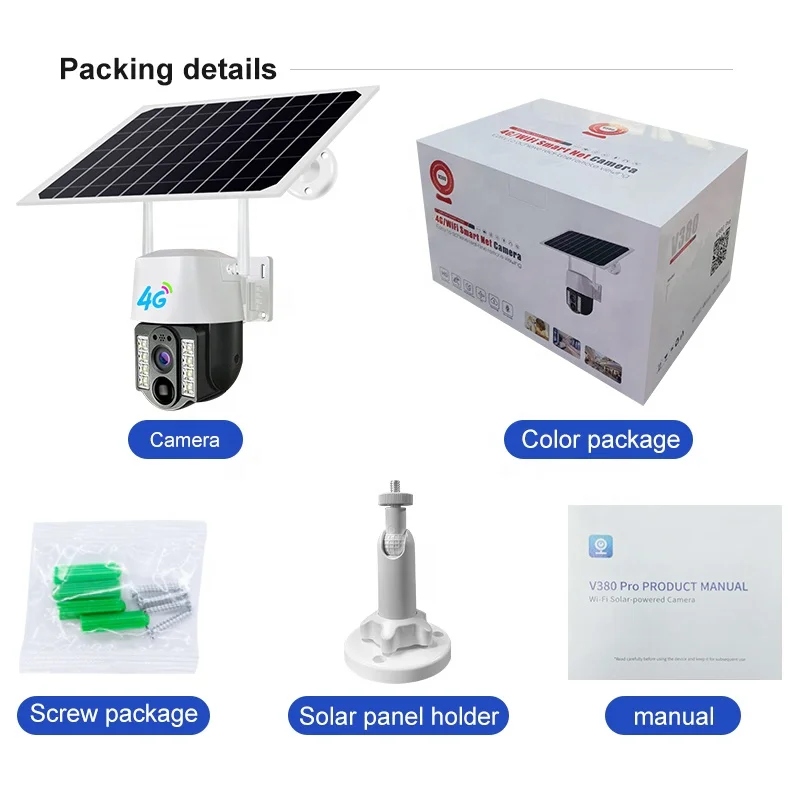 Jortan 3MP V380 Ptz 4g Solar Camera 360 Degree Rotate Outdoor Waterproof Motion Detection Battery Audio Solar Camera Wifi
