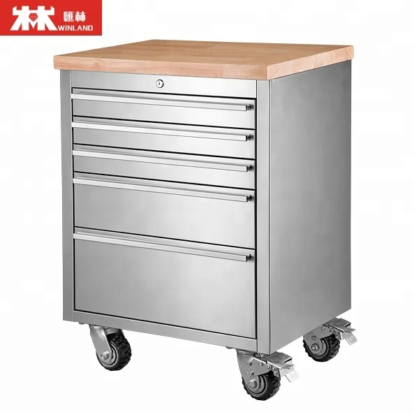 26-Inch Heavy Duty Stainless Steel Rolling Tool Cabinet Workbenches Aluminium Wood Iron Durable Tool Chest Roller Cabinet