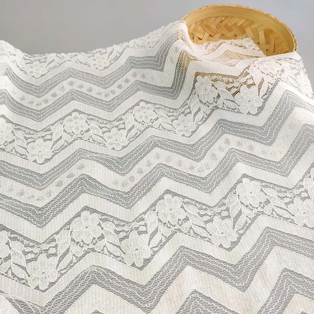 Guipure beige geometrical nylon with cotton swiss voile lace fabric