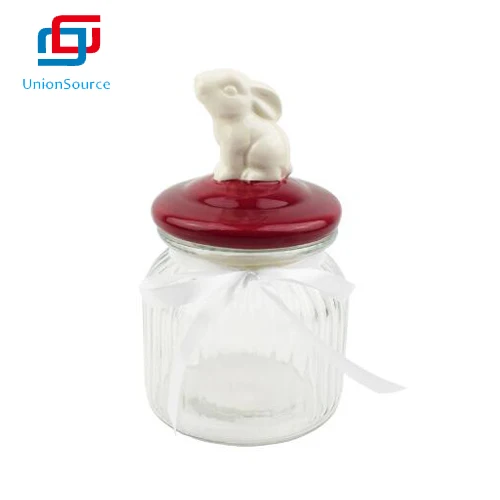 Easter Transparent Glass Jar With Red Ceramics Lid