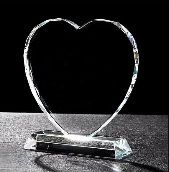 Custom Heart Shape Blank Crystal Trophy Personalized Logo Glass Award Employee Awards Business Appreciation Plaque Gift Souvenir
