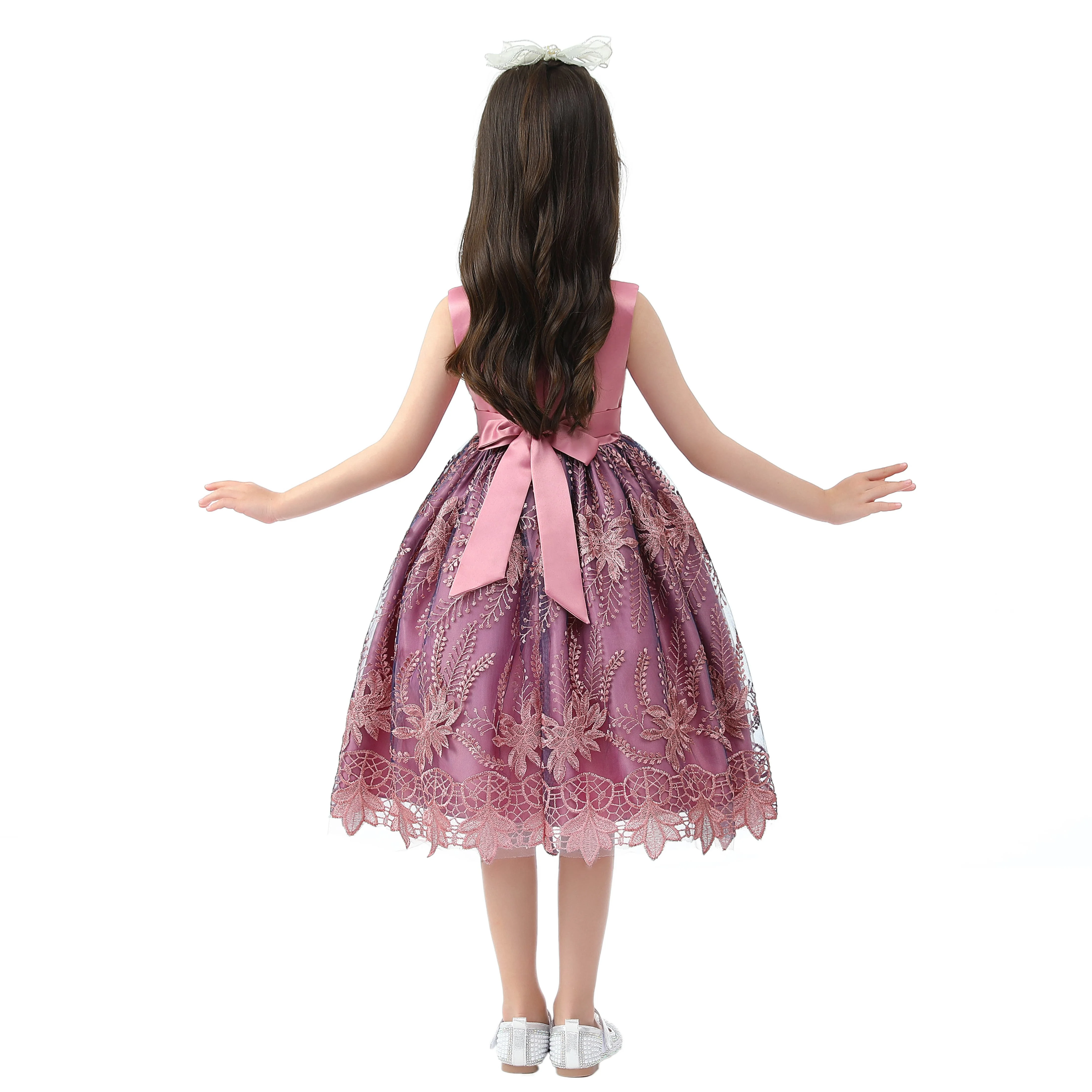 Hot Sale Rose Red Girls Christmas Dress Little Baby Lovely Red Flower Costume Princess Girl Party Dresses 2 To 10 Years