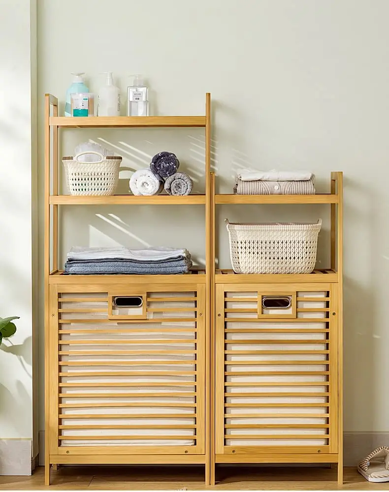 Laundry Hamper with 2-Tier Shelves and Tilt Out Basket, Laundry Baskets Organizer Hampers Bathroom Storage Shelf for Laundry