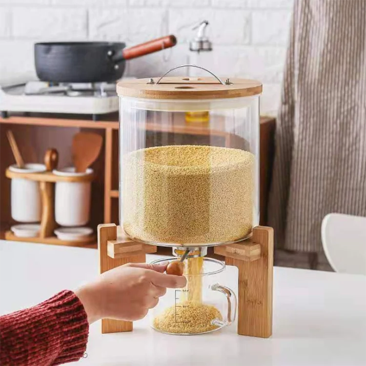 
Glass rice bucket storage tank sealed glass jar in kitchen supplies factory 