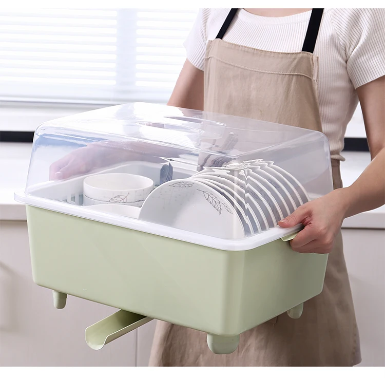 
2021 hot sell 4 tiers plate rack dish drainer drying plastic rack with cover 