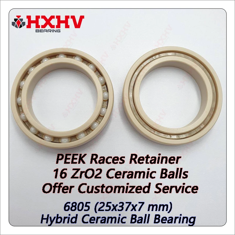 6805 Thin Single Row PEEK Races Retainer 16 ZrO2 Balls 25x37x7 mm HXHV Plastic Ball Bearing