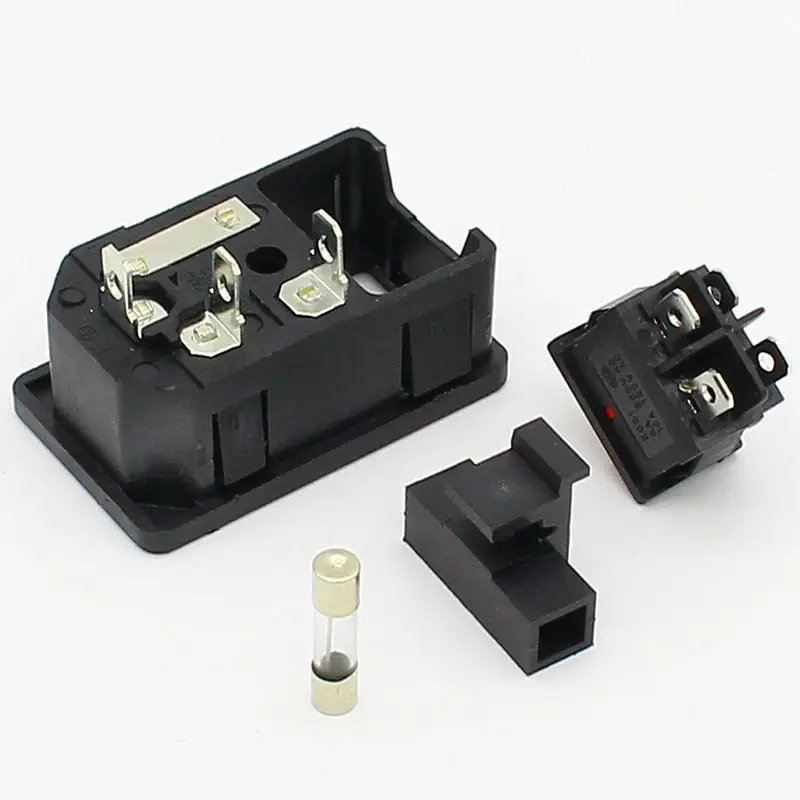  10A 250VAC 3/4 Pin IEC 320 C14 Входной разъем питания с красным клавишным выключателем держатель