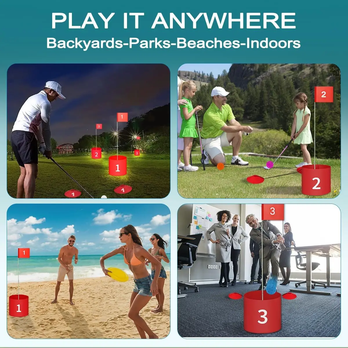 6 Holes Golf Practice Game with LED Light and Flag glow Golf Chipping Game for Kids and Adults outdoor Backyard Golf Game