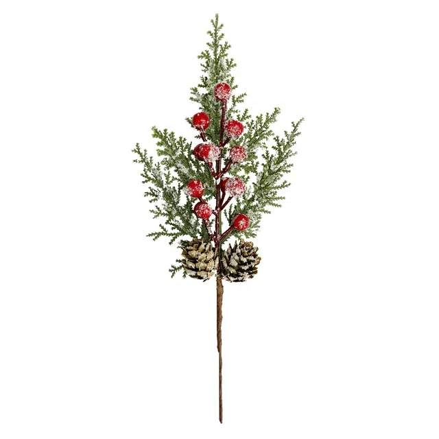 Artificial Red Berry and Pine Cone Christmas Picks with Holly  Branches for Holiday Decorations Christmas spray snow branches