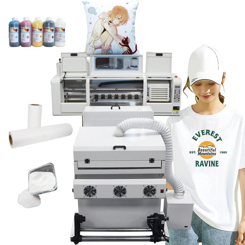 3d dtf printer printing machine 60cm large size with powder shaker xp600 i1600 digital thermal transfer high speed printer