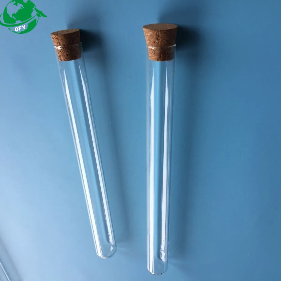 Custom 15mm 18mm flat bottom clear amber blue test tube glass with cork lids for medical using