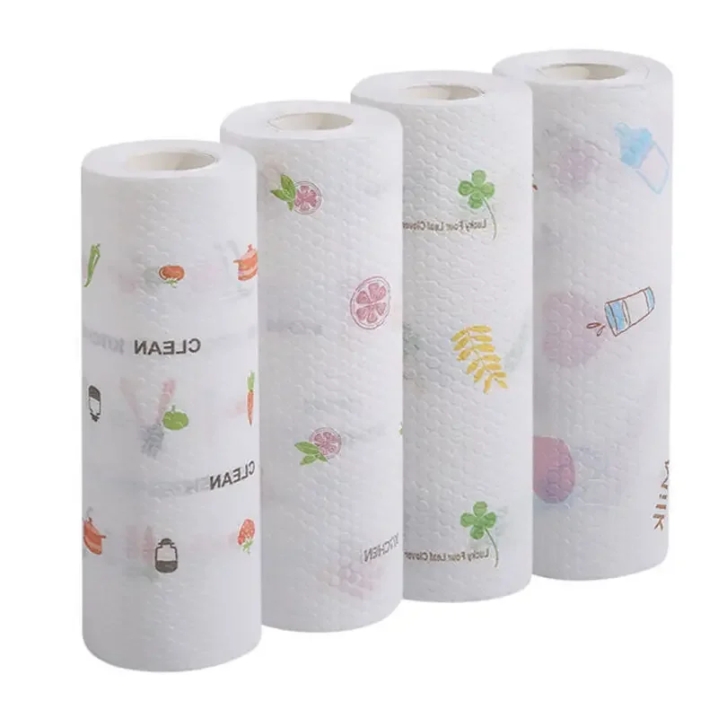 Multi Printing Wood Pulp Cleaning Paper Kitchen Lazy Roll Disposable Dish Cloths