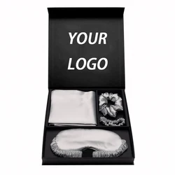 Custom printed embroidery logo silk eye mask and scrunchie silk pillow case 100% pure mulberry silk pillowcase set