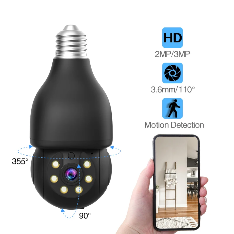 Black Bulb Wifi Camera E27 3MP light bulb camera 360 pnaoramic wireless CCTV Bulb Camera
