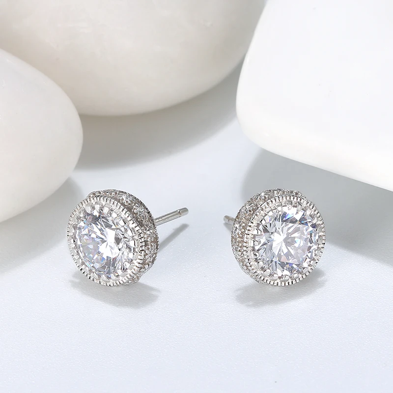 RINNTIN SE231 Fashion Women Cubic Zircon Jewelry Wholesale 925 Sterling Silver Big Stone Stud Earrings