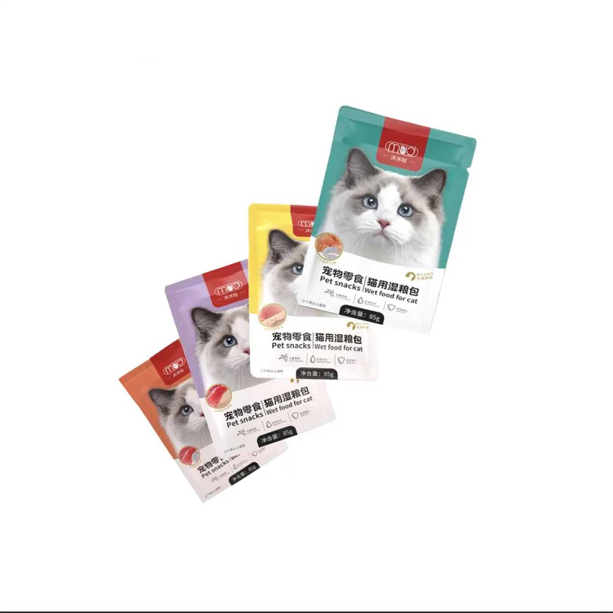 Pet Supplies OEM Custom 85g Cat Delicious Wet Food Treats Snacks Canned in Bag Food Shrimp Tuna Chicken Breast Cod Tin Can