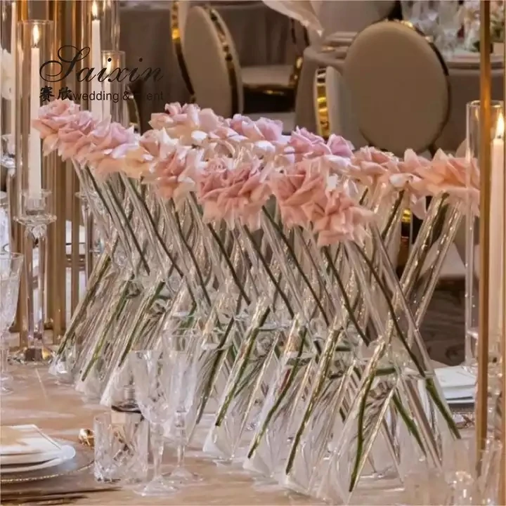 Saixin Hot Sale Crystal Flower Vase Wedding Centerpieces 3 pcs Set Clear Cylinder Glass Flower Vase