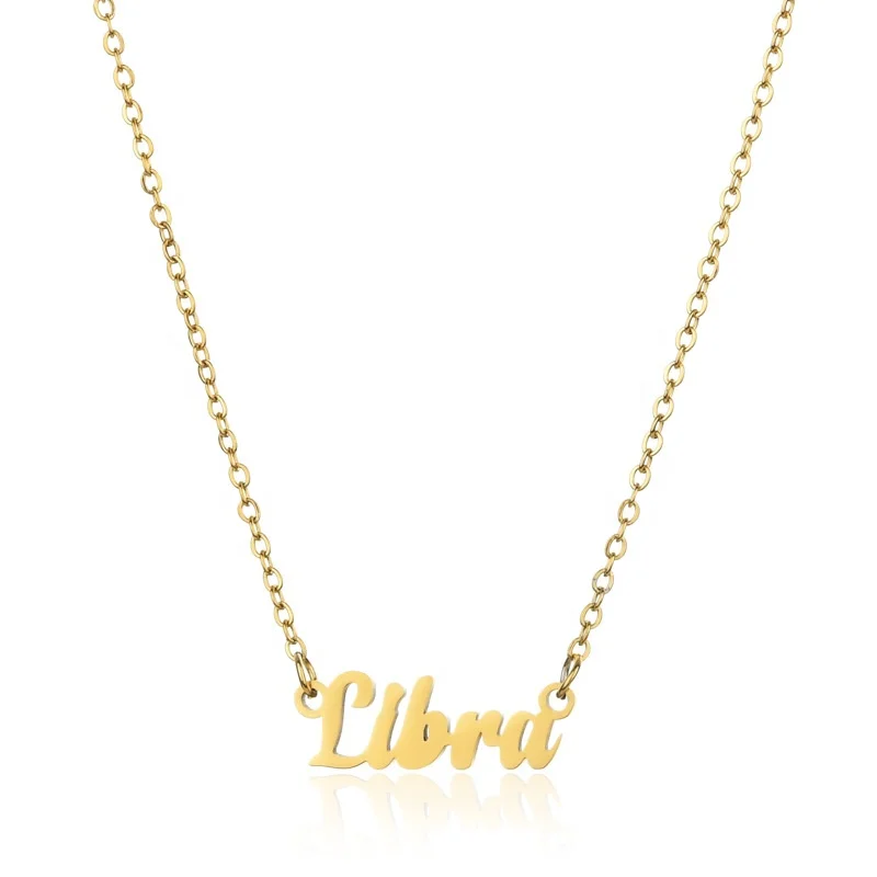 Wholesale Horoscope Name Plate Letter Pendant Necklace Custom Jewelry Stainless Steel Gold Plated 12 Zodiac Sign Necklace