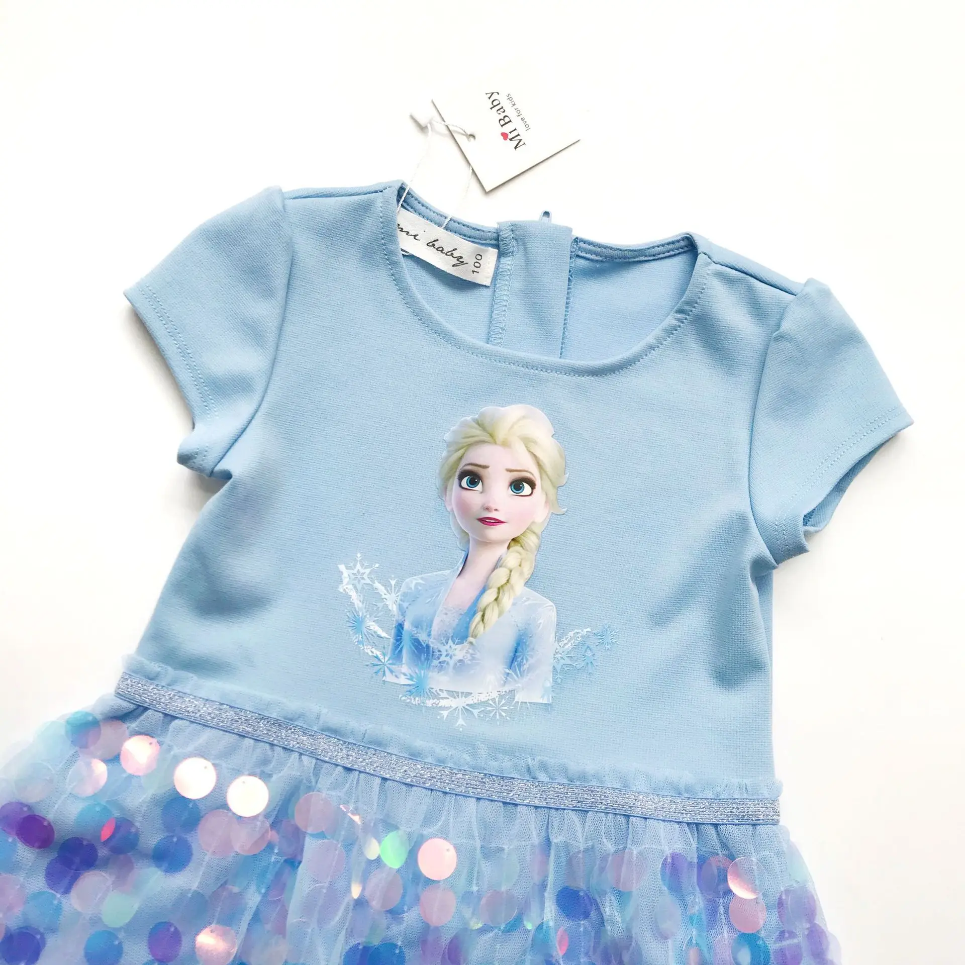 
Fashion Snow Queen Sequin Girls Dresses Elsa Anna Print Princess Dress Party Short Sleeve Dresses Birthday Gifts Kids Clothes 