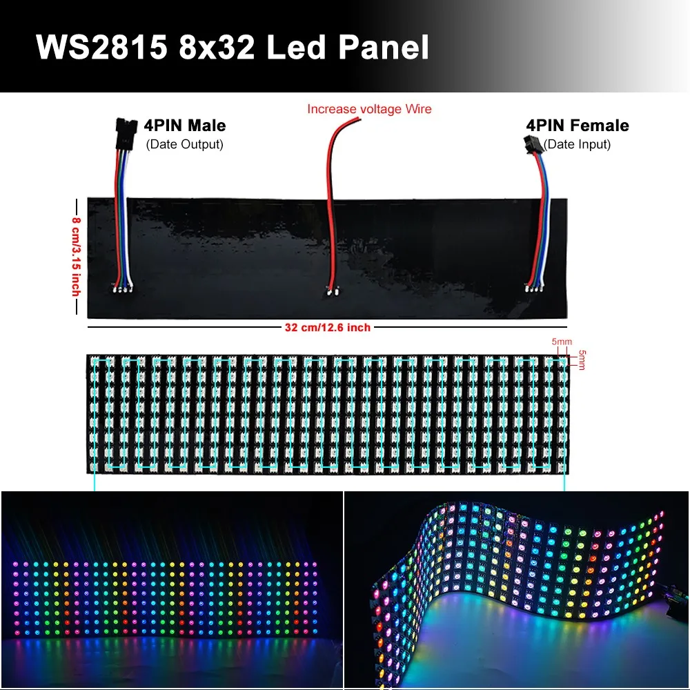 DC12V WS2815B матричная панель гибкий 8x16 8x32 светодиодов цифровой программируемый индивидуальный адрес СВЕТОДИОДНЫЙ полноцветный экран