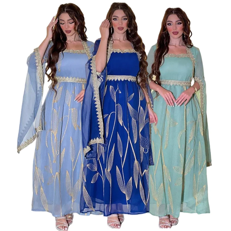 AB339 Hot Selling Luxury Abaya Women Muslim Dress Embroidered Oman Dubai Abaya Muslim Robe Chic Evening Dress