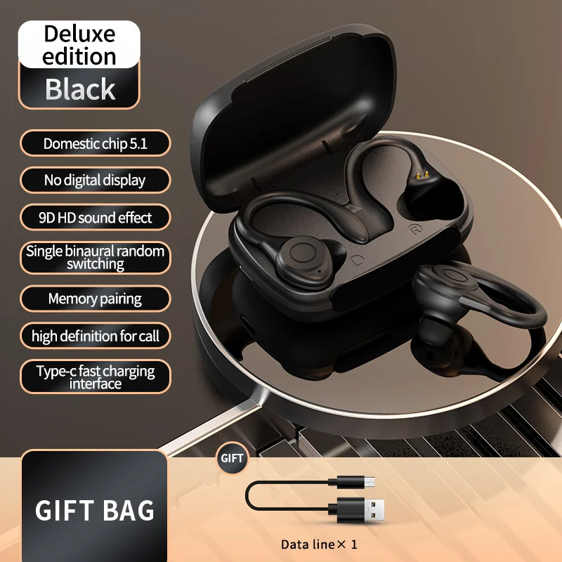 True Wireless Earbuds with Ear Hook Handsfree With In-ear Sports Call Noise Reduction Long Battery Life With Mic Earphone