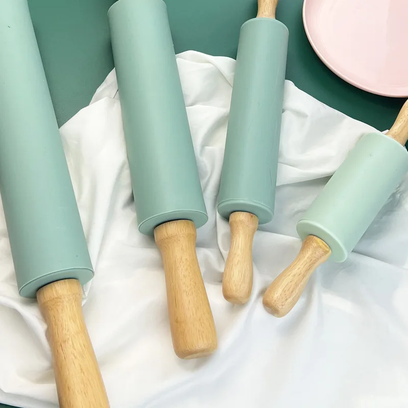 Rolling Pin Wooden Handle Non-Stick - Silicone Dough Rollers for Home Kitchen