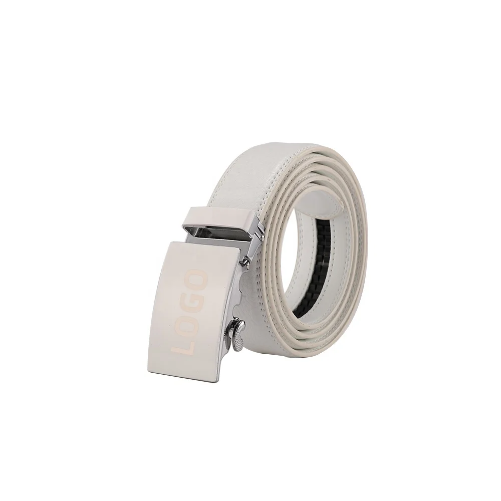 Custom Logo Fashion Men Fashion White Automatic Genuine Leather Belts Adjustable Casual Golf White Cowboy Top Grain Leather Belt