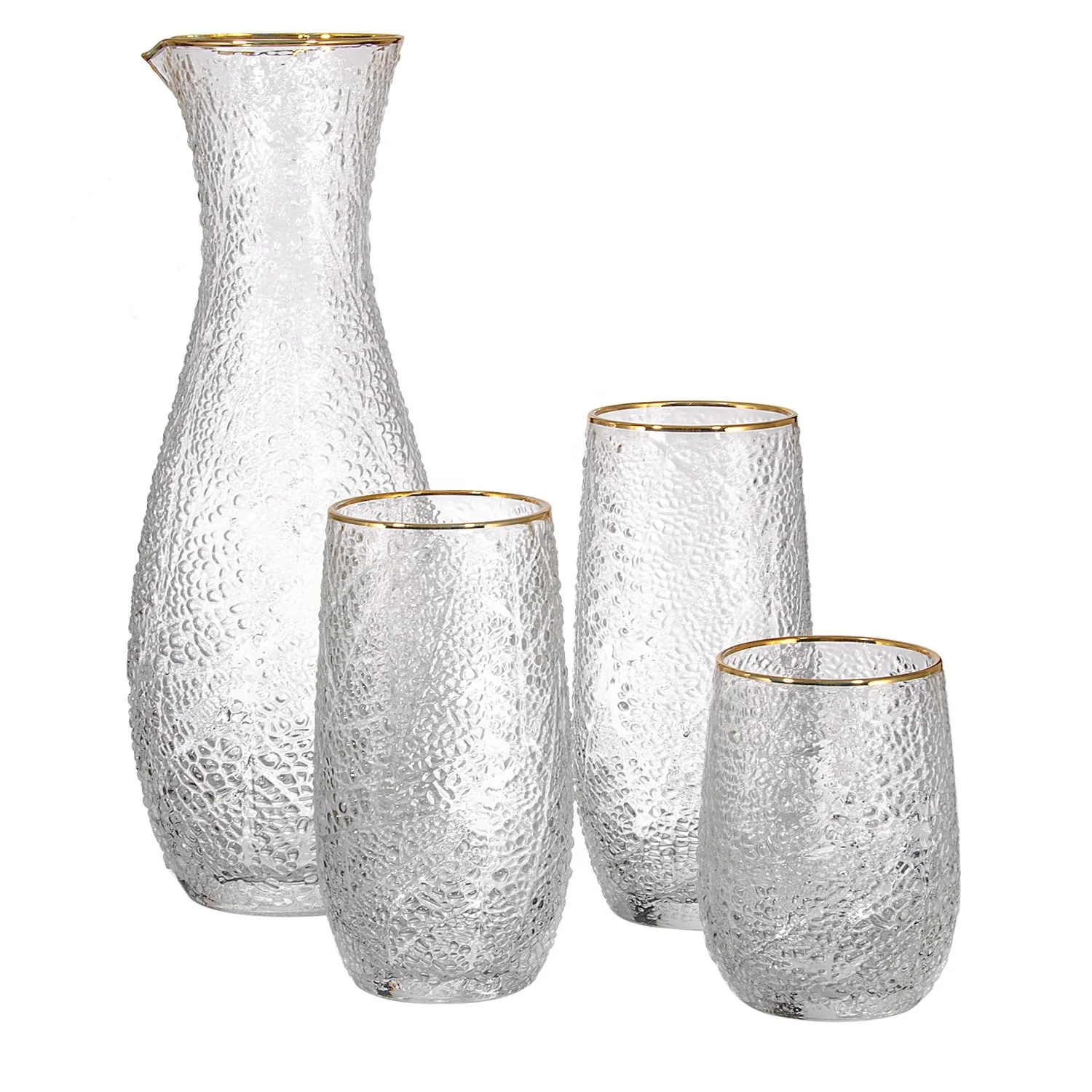 1000ML Large Capacity Glass Drinking Water Cup Tumbler Bedside Bottles Pitcher Jug Set with Gold Rim